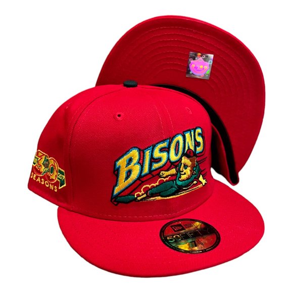 New Era Buffalo Bisons Sliding Buster 59FIFTY Fitted Hat Cap MiLB Red - Picture 1 of 7